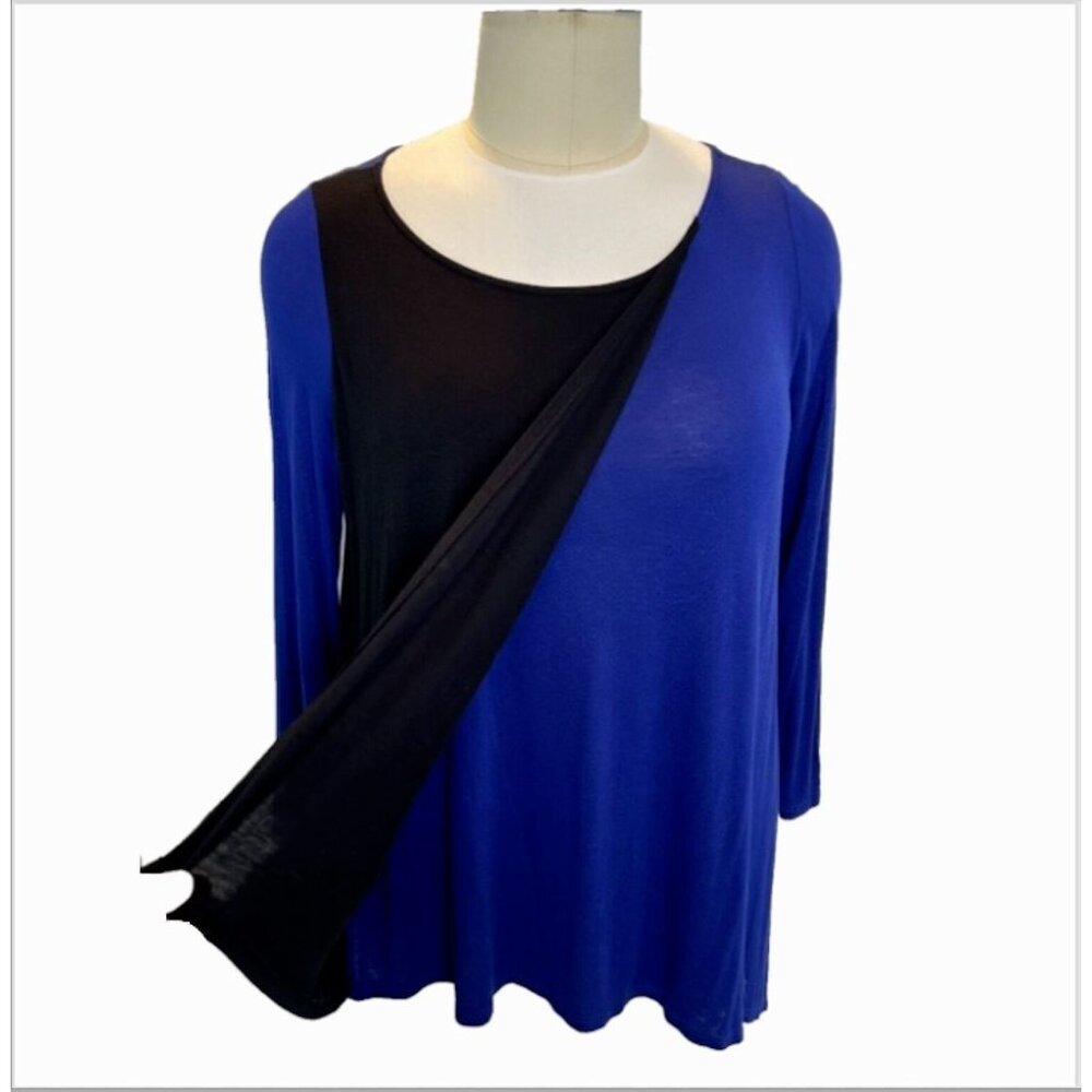 The Pink - Women's 3X Tunic Blouse‎ Bluse Black Colorblock Draped Boat Neck